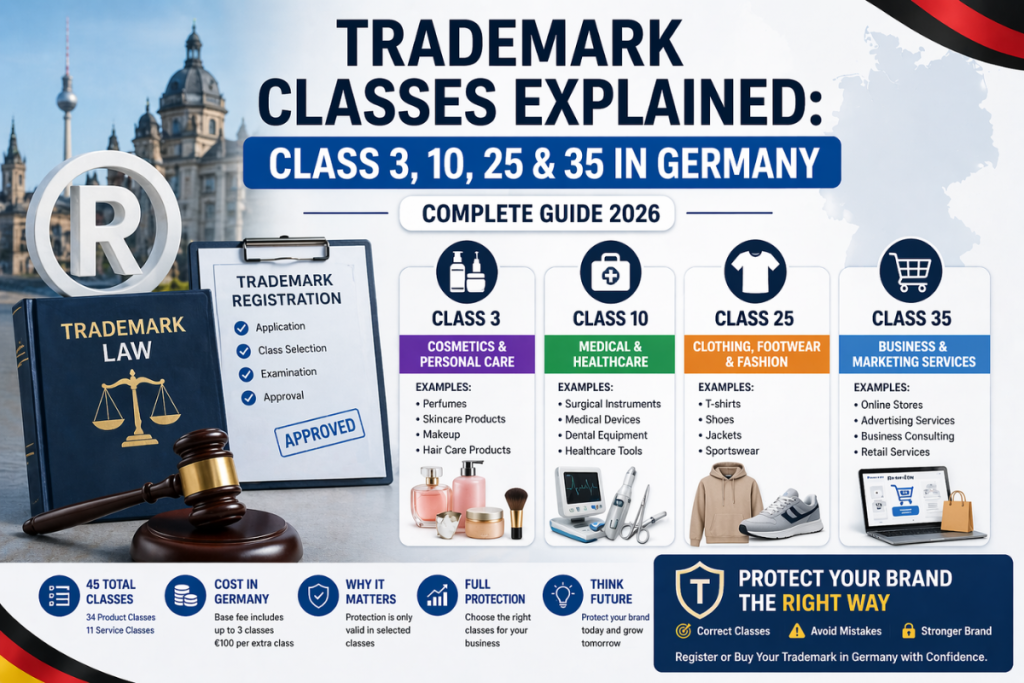 Trademark Classes Explained: Class 3, 10, 25 & 35 in Germany (Complete Guide 2026) trademark classes explained