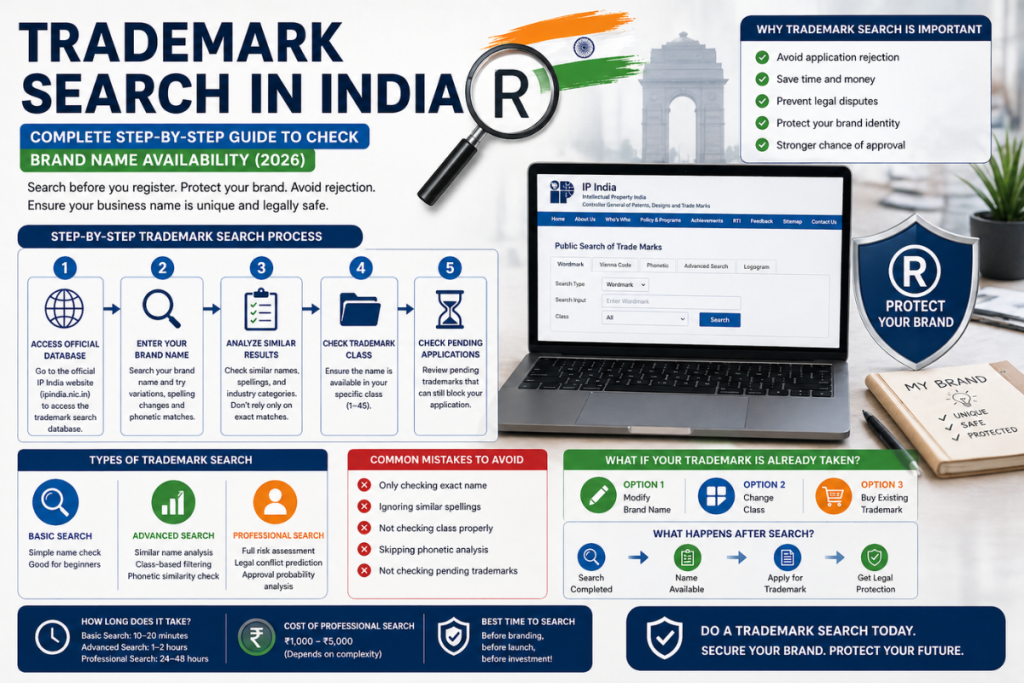 Trademark Search in India: Complete Step-by-Step Guide to Check Brand Name Availability (2026) trademark search in india